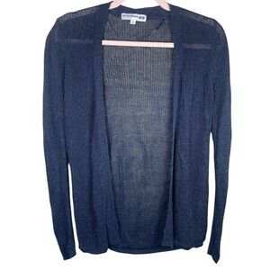 Ines de la Fressange Uniqlo Cardigan Open Knit Linen Sweater Navy Blue Womens S‎